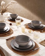 Famiware Venus Plates and Bowls Sets, 24 Pieces Stoneware Speckled Dishes Dinnerware Set for 8, Matte Dark Gray - Microwave & Dishwasher Safe, Modern Minimalist, for Everyday Meals & Formal Dining