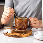GBhome 8 OZ Stackable Coffee Mugs, Ceramic Coffee Mugs with Texture Patterns for Man,Woman,Dad,Mom, Modern Coffee Cups Set of 4 for Espresso/Cappuccino. Dishwasher&Microwave Safe,
