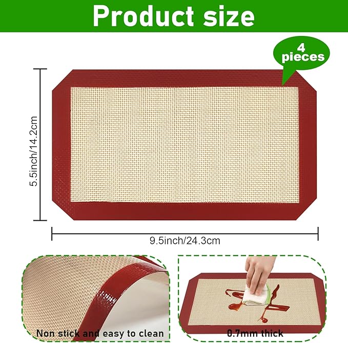 4 Pack Reusable Silicone Baking Mat for Ninja ST100 and ST101 Foodi 2-in-1 Flip Toaster (9.5"L x 5.5"W)