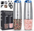 Rechargeable Electric Salt and Pepper Grinder set of 2, gravity electric salt and pepper grinder set, Adjustable Roughness, LED Light, 2 Pack, (Silver)