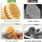SUBEKYU Bamboo Dish Scrub Brushes, Kitchen Wooden Cleaning Scrubbers Set for Washing Cast Iron Pan/Pot, Natural Sisal Bristles, Set of 2