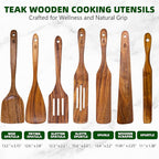 7 PCS Wooden Spatula for Cooking, Natural Teak Wooden Utensil Set, Non-Toxic Wood Cooking Utensil, Handmade Comfort Grip Wood Spoons for Nonstick Cookware
