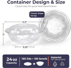 Fit Meal Prep 150 Pack 24 oz Disposable Plastic Clear Salad Bowls with Airtight Lids - To Go for Lunch, Takeout, Party, Catering, Picnic