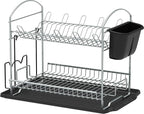 Simple Houseware 2-Tier Dish Rack with Drainboard, Silver