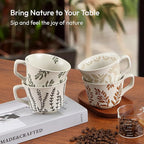 Ceramic Coffee Mug, 12 oz Small Novelty Unique Teacup with Handle, Stoneware Cup for Tea Mocha Latte Cappuccino (Set of 2, Ivy and Leaf)
