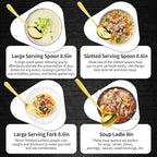 Gisly Gold 12 Pieces Serving Utensils Include Large Serving Spoons,Slotted Serving Spoons,Serving Forks,Serving Tongs,Appetizers Tongs,Soup Ladle and Pie Cake Server for Buffet Catering