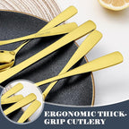 BEWOS 49-Piece Gold Silverware Set with Organizer - Stainless Steel Silverware Set for 8 with Drawer Organizer, Mirror Polished Flatware Set for Home and Restaurant, Dishwasher Safe