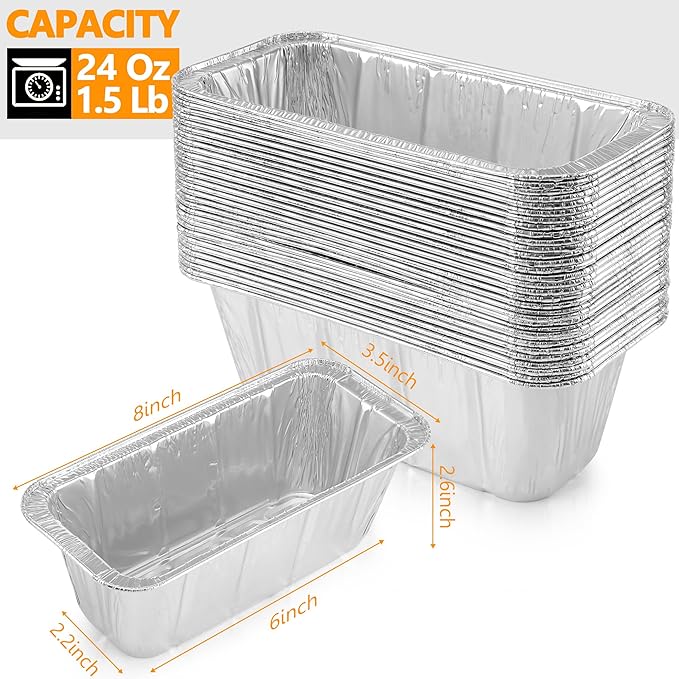 Mini Loaf Pans 1Lb 20-Pack,Aluminum Foil Heavy Duty Disposable Bread Baking Pan Bread Tins for Baking Cakes, Breads,Meatloafs Size-8"x 3.5" x 2.5" (20 Packs)