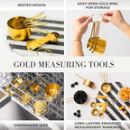 Styled Settings White and Gold Cooking Utensils Set with Holder - 15-Piece Silicone Cooking Tools with Utensil Holder, Measuring Cups, and Spoons - Elegant White and Gold Kitchen Accessories