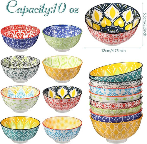 8 Pcs Colorful Ceramic Bowl Set 10 oz 4.75'' Porcelain Kitchen Soup Cereal Serving Bowls for Ramen Rice Dessert Snack Salad Ice Cream Pasta Oatmeal Microwave and Dishwasher Safe(Classic)