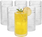 Vintage Hobnail Drinking Glasses Set of 6, 16 oz Large Capacity Embossed Clear Tumblers, Highball Glasses for Water, Cocktail, Beer, Whiskey, Kitchen & Bar Use