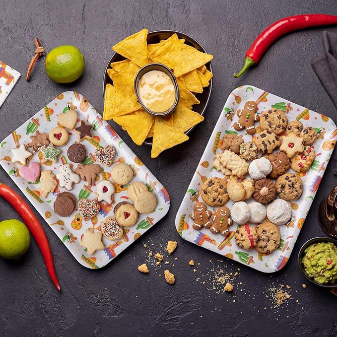 Vesici 3 Pcs Mexican Serving Trays 13 x 10 Inch Fiesta Cinco De Mayo Melamine Platters Reusable Rectangular Serving Dishes for Mexican Taco Theme Birthday Baby Shower Party Sharing Snack Fruit Dessert