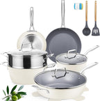 PekGema 16 Pcs Ceramic Cookware Sets, Pots and Pans Set Nonstick, Non Toxic Healthy Non stick Kitchen Cooking Set, PFAS PTFE PFOA FREE, Stay-Cool Handle,Dishwasher-Friendly,Oven-Safe