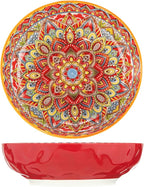 Boho Large Serving Bowls, 10.2 Inch Fruit Salad Bowls, Decorative Serving Dishes for Entertaining, 80 OZ Pasta Bowls Set of 2, Vibrant Colorful Soup Bowls for Party, Home Decor, Bohemian Style Gift