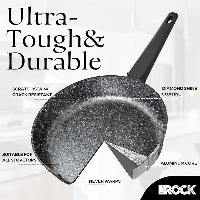 THE ROCK SOHO 9.5-Inch Nonstick Frying Pan with Lid – Compact for Urban Kitchens, Nothing Sticks, Never Warps, Lasts Longer, Dishwasher Safe, Black