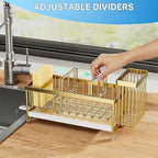 Cisily Sponge Holder for Kitchen Sink, Sink Caddy Organizer with High Brush Holder, Kitchen Countertop Organizers and Storage Essentials, Rustproof 304 Stainless Steel (Gold, 9.25″)