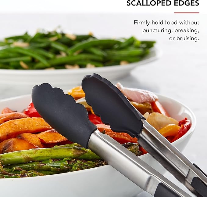 KitchenAid Silicone Tipped Side Locking Tongs, Black, 12 Inch