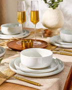 Famiware Milkyway Plates and Bowls Set, 12 Pieces Dinnerware Sets, Dishes Set for 4, White