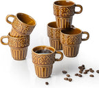 Ceramic Coffee Mug, Stackable Mug 3.3 OZ Coffee Mugs, Espresso Cups, Mugs Set of 6 for Latte Milk Hot Chocolate, for Men Women Kids, Ideal for Home Restaurant Daily Use & Holiday Gifting, Brown
