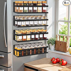 Magnetic Spice Rack Organizer for Fridge Seasoning Organizer for Kitchen storage with Screw Magnetic Shelf with Hook for Refrigerator and Oven (4pack-Black)