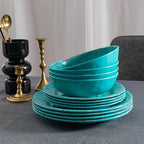 Farmhouse Melamine Plates and Bowls Set, Set of 4 BPA Free 100% Melamine 12 Piece Vintage Dishes Dinnerware Sets,Dishwasher Safe, Teal