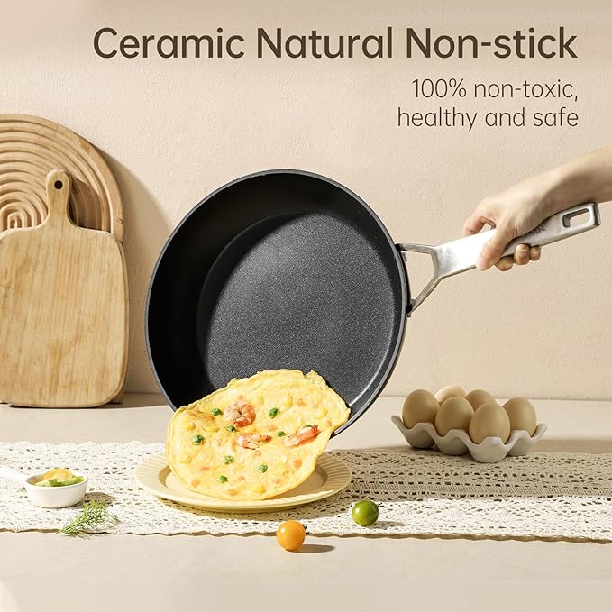 MsMk 11 Inch Nonstick Frying Pan，Titanium and Ceramic Nonstick Large Skillet Pan, PFOA Free, Non-Toxic, Stay-Cool Handle, Scratch-resistant, Dishwasher Safe, Oven Safe to 700°F