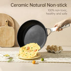 MsMk 12 1/2 inch Non Stick Frying Pan with Lid,Titanium and Ceramic Nonstick Large Skillet，Stay-Cool Handle,Scratch-resistant,Non-Toxic,Induction，Dishwasher Safe, Oven Safe to 700°F