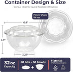 Fit Meal Prep 50 Pack 32 oz Disposable Plastic Clear Salad Bowls with Airtight Lids - To Go for Lunch, Takeout, Party, Catering, Picnic