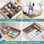 WOWBOX 25 PCS Plastic Drawer Organizer Set, 4 Sizes Desk Drawer Divider Organizers and Storage Bins for Makeup, Jewelry, Gadgets for Kitchen, Bedroom, Bathroom, Office, Clear Brown