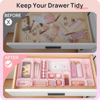 Vtopmart 44 PCS Plastic Drawer Organizers Set, 4-Size Versatile Bathroom and Vanity Organizer Trays, Non-Slip Storage Containers for Makeup, Jewelries, Bedroom，Kitchen Utensils and Office, Pink
