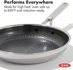 OXO Hybrid 10” Nonstick Stainless Steel Frying Pan, Durable PFAS-Free Ceramic Skillet, Stay-Cool Handle, Induction & All Cooktop Compatible, Dishwasher Safe, Mirror Polished Tri-Ply