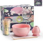 Matcha Whisk Set 5 Pcs, Matcha Kit Set Includes Matcha Bowl, Matcha Whisk and Holder, Bamboo Scoop and Sifter, Ceramic Matcha Set, Matcha Tea Set, Ideal Gift for Family/Friend (Pink)