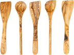 Tramanto Olive Wood Utensil Set - 5 Piece Spatula and Spoon Wooden Cooking Tools, 12 Inch Long, Rustic Hand Made with Gift Box