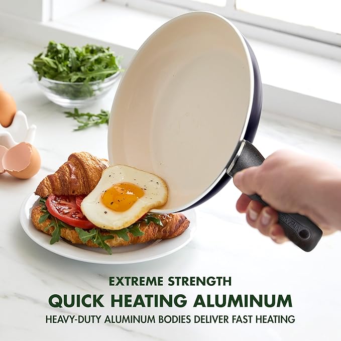 GreenPan Rio Healthy Ceramic Nonstick 8" Frying Pan Skillet and Silicone Spatula Set, Soft Grip Handle, Breaktfast Meal Set, PFAS-Free, Dishwasher Safe, Oven Safe, Black