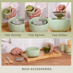 Pink Ceramic Matcha Set, 6 Pcs - Bowl, Whisk (Chasen), Holder, Sifter, Bamboo Scoop & Spoon