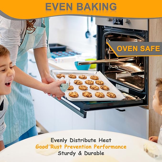 17.5 Inch Baking Sheet Pan, Joyfair Stainless Steel Cookie Sheet Toaster Oven Tray, Professional Bakeware for Cookie/Bacon/Bread, Rolled Rim & Mirror Finish, Rust Resistant & Dishwasher Safe