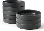 famiware Star 7.5" Pasta Bowls Set, Salad Bowl Set of 8, Double Reactive Glaze, Stackable, Ideal for Your Friend for Housewarming, Festivals, Matte Dark Charcoal (Full Glaze)