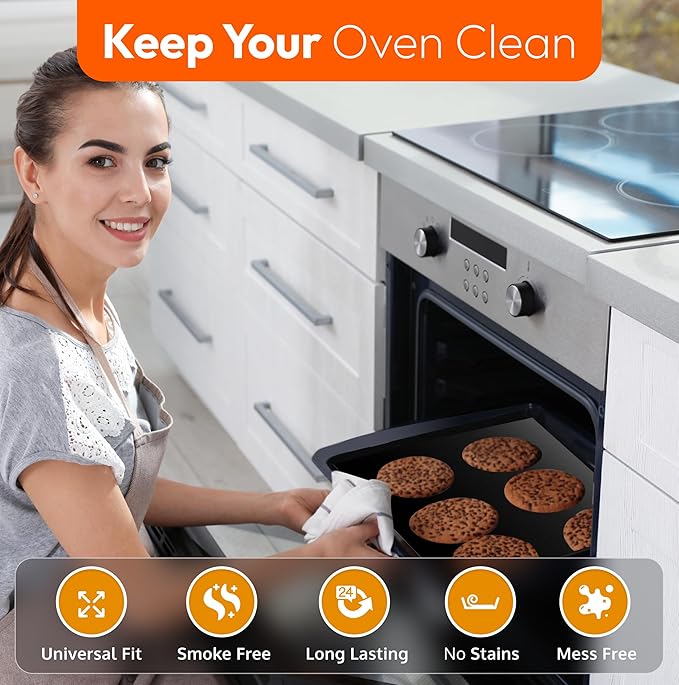 Oven Liners for Bottom of Oven - Thick Heavy Duty 17” x 25” 2 Pack Non-Stick Reusable Mats - BPA & PFOA Free Protector for Electric, Gas, Microwave & BBQ Grill Liner - Easy Clean & Heat Resistant