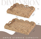 2Pcs - Scalloped Basket, Decorative Basket, Seagrass Tray (17 x 13 x 3 inch - 2Pcs) with Scalloped Edge and Built-in Handles, Rectangle Serving/Rattan/Wicker/Woven/Basket Tray