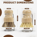 SAMEBUETCO 6-Piece Bamboo Dish Brush Set with 2 Stainless Steel Drying Racks, 3 Mixed Fiber Pot Brushes & 1 Sisal Bristle Brush for Dishes, Pots, Pans, Vegetables & Kitchen Cleaning