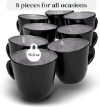 PURE LIVING INTERIOR DESIGN Stoneware coffee mugs set 8 pcs – 14.5 oz dark gray ceramic cups – Dishwasher and microwave safe – Modern stylish coffee cup set – Dinner service