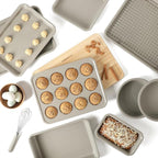 Calphalon Legacy 10-Piece Nonstick Bakeware Set, PFA-Free Nonstick Coating, Oven Safe, Includes Sheet Pans, Muffin Pan, Round Cake Pans, Loaf Pan and Cooling Rack, Cream Grey