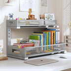 1 Pack 19IN Depth Under Sink Storage Organizer, Large 2-Tier Elegant Mesh Pull Out Shelf for Kitchen and Bathroom Cabinet Organization, L-Shaped and Adjustable Height Design-Gun Gray