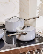 Caraway Nonstick Ceramic Sauce Pan with Lid (1.75 qt) - Non Toxic, PTFE & PFOA Free - Oven Safe & Compatible with All Stovetops (Gas, Electric & Induction) - Marigold