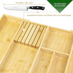 VaeFae Bamboo Kitchen Drawer Organizer, Utensil Tray with Multiple Compartments, Cutlery and Silverware Storage
