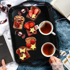 Czlizdyt 17.5 x 12’’ Large Melamine Serving Tray with Handles, Set of 2 Rectangular Melamine Serving Platters, Dishwasher Safe Trays for Eating, Appetizer, Charcuterie, Snack, Fruits, Desserts, Black