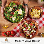 Woodenhouse Wooden Salad Bowl Set, Salad Bowls Set of 3 - Wavy Design Salad Bowl Set for Serving, Handmade, Durable and Stylish Natural Wood Dining Accessory