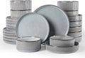 Famiware Star 24-Piece Stoneware Dinnerware Sets, Service for 6 - Shallow Pasta Bowls & Flat Plates, Modern Rustic Reactive Glaze Dishes, Chip/Scratch Resistant, Microwave/Dishwasher Safe, Smoky Blue