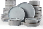 Famiware Star 24-Piece Stoneware Dinnerware Sets, Service for 6 - Shallow Pasta Bowls & Flat Plates, Modern Rustic Reactive Glaze Dishes, Chip/Scratch Resistant, Microwave/Dishwasher Safe, Smoky Blue