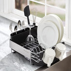 KitchenAid Compact, Space Saving Rust Resistant Dish Rack with Removable Flatware Caddy and Angled Self Draining Drainboard, 16.06-Inch, Black